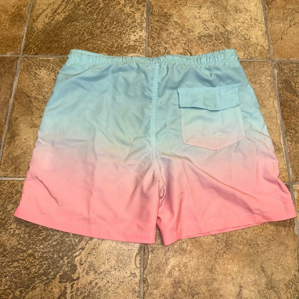 Milankerr Mens Ombre Swim Trunks Blue Pink Gradient Mesh Lined Shorts Small